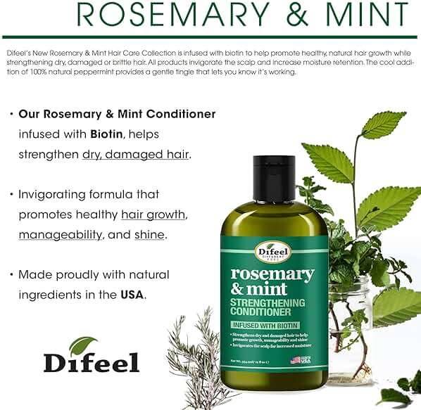 Difeel Rosemary and Mint Hair Strengthening Conditioner with Biotin 12 oz. - Made with Natural Rosemary Oil for Hair Growth - Image 2