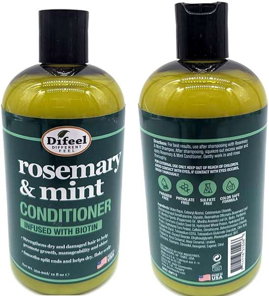 Difeel Rosemary and Mint Hair Strengthening Conditioner with Biotin 12 oz. - Made with Natural Rosemary Oil for Hair Growth - Image 5