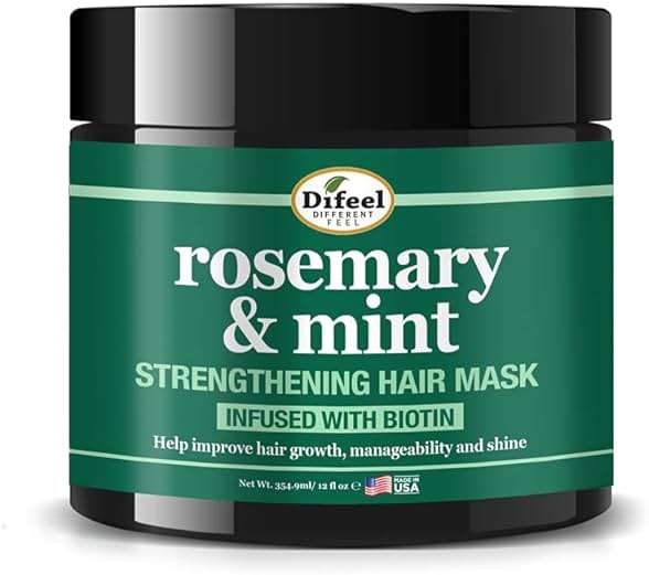 Difeel Rosemary and Mint Strengthening Hair growth Mask with Natural Rosemary Oil and Biotin 12 oz. - Image 1