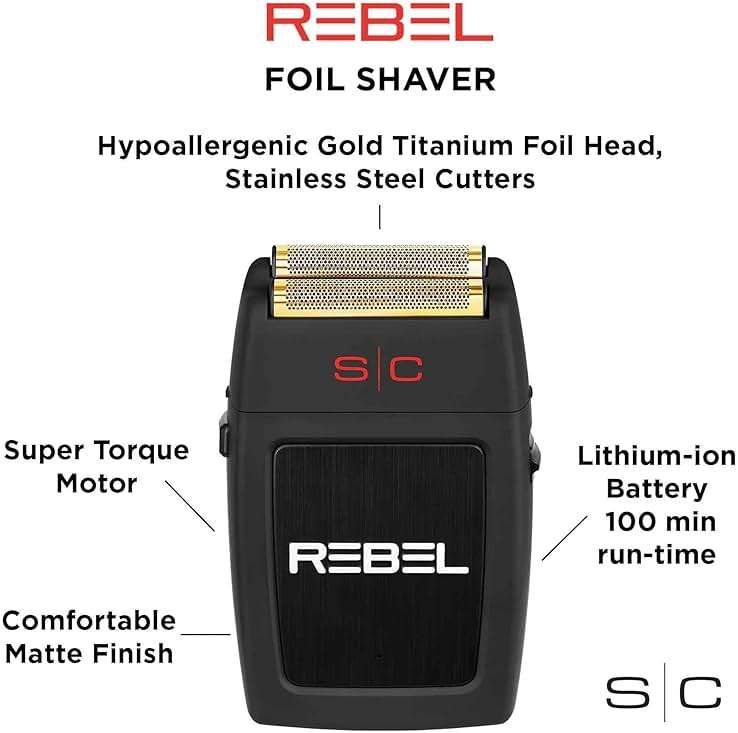 StyleCraft Rebel Professional Cordless Double Foil Shaver - Super Torque Motor, USB-C Rechargeable Electric Men's Foil Shaver, Close Shave, Barber Quality Grooming - Image 4