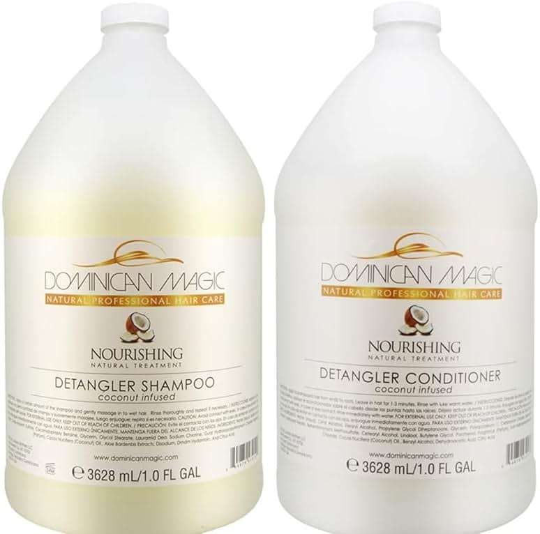 Dominican Magic Coconut Detangler Shampoo and Conditioner - Natural Hydrating Shampoo and Conditioner with Coconut Oil and Aloe Vera for Dry Hair, (1 Gal x 2) - Image 1