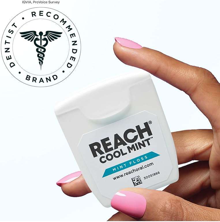 REACH Cool Mint Dental Floss, Fresh Mint, Plaque Remover for Teeth, Shred Resistant, Waxed, Easy on Gums & Teeth, Fresh Breath, Oral Care, PFAS Free, for Adults & Kids, 1 Pack, 55yd - Image 5