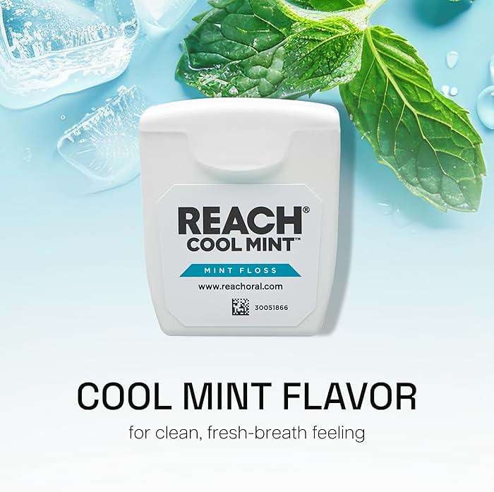 REACH Cool Mint Dental Floss, Fresh Mint, Plaque Remover for Teeth, Shred Resistant, Waxed, Easy on Gums & Teeth, Fresh Breath, Oral Care, PFAS Free, for Adults & Kids, 1 Pack, 55yd - Image 6