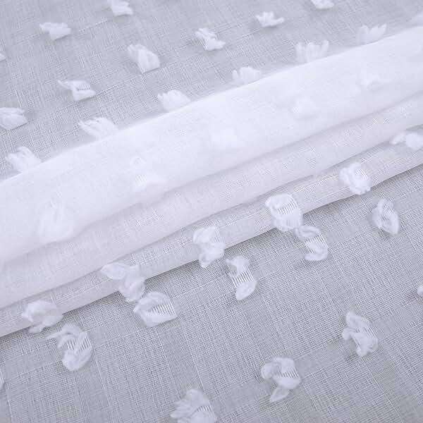 KOUFALL White Sheer Curtains 84 Inches Long for Bedroom 2 Panels Set,Pom Pom Textured Boho Shabby Chic Semi Privacy Ruffle Curtains for Living Room - Image 5