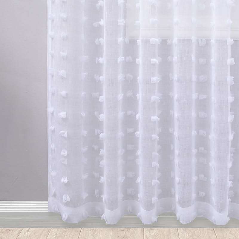 KOUFALL White Sheer Curtains 84 Inches Long for Bedroom 2 Panels Set,Pom Pom Textured Boho Shabby Chic Semi Privacy Ruffle Curtains for Living Room - Image 6