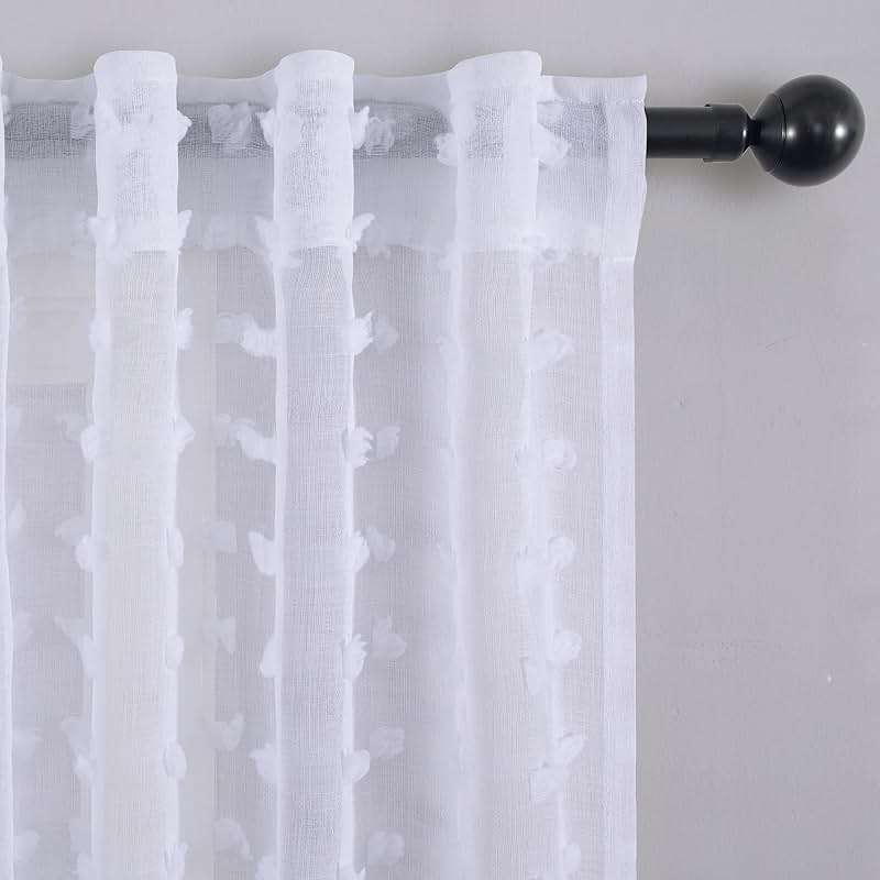 KOUFALL White Sheer Curtains 84 Inches Long for Bedroom 2 Panels Set,Pom Pom Textured Boho Shabby Chic Semi Privacy Ruffle Curtains for Living Room - Image 7