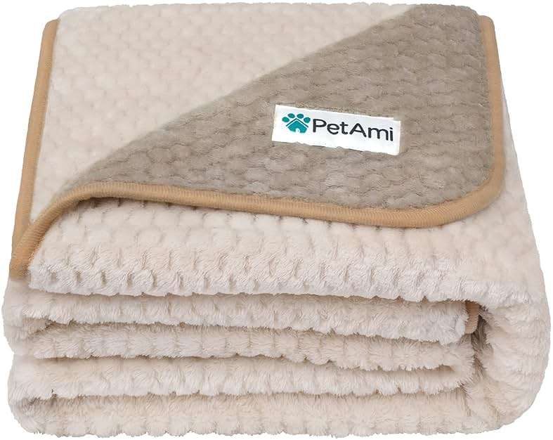 PetAmi Waterproof Dog Blanket, Leakproof XL Pet Blanket for Large Dogs, Furniture Sofa Couch Cover Protector, Fleece Cat Throw Bed Crate Kennel, Reversible Washable Soft Plush, Twin 60x80 Taupe Beige - Image 1