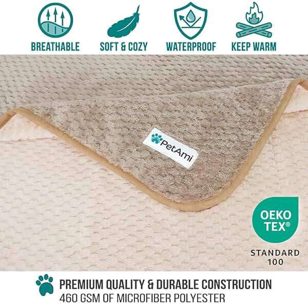 PetAmi Waterproof Dog Blanket, Leakproof XL Pet Blanket for Large Dogs, Furniture Sofa Couch Cover Protector, Fleece Cat Throw Bed Crate Kennel, Reversible Washable Soft Plush, Twin 60x80 Taupe Beige - Image 3