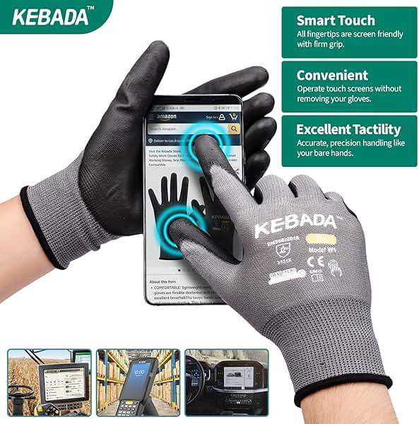 Kebada W1 Work Gloves for Men and Women, PU Coated Safety Gloves with Grip, Touchscreen, Ideal for Warehouse Package Handling, Construction, Gardening, 12 Pairs Gray Large - Image 3