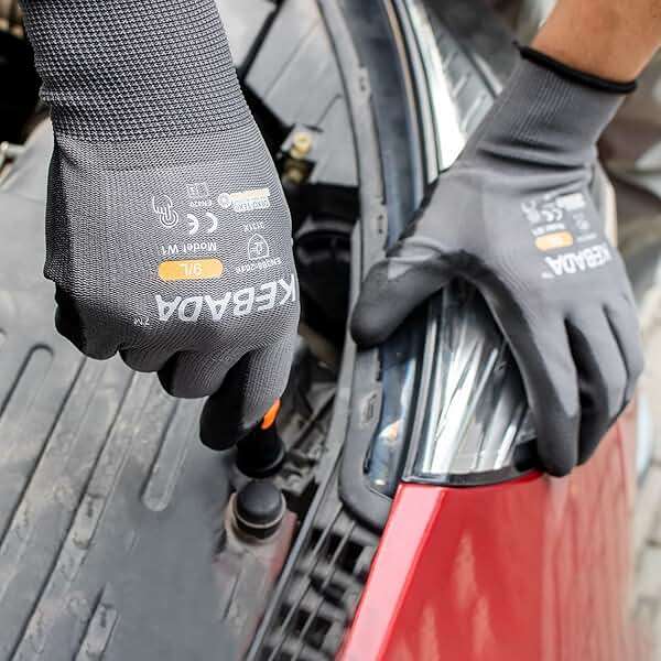 Kebada W1 Work Gloves for Men and Women, PU Coated Safety Gloves with Grip, Touchscreen, Ideal for Warehouse Package Handling, Construction, Gardening, 12 Pairs Gray Large - Image 4