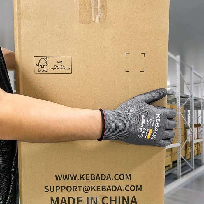 Kebada W1 Work Gloves for Men and Women, PU Coated Safety Gloves with Grip, Touchscreen, Ideal for Warehouse Package Handling, Construction, Gardening, 12 Pairs Gray Large - Image 5