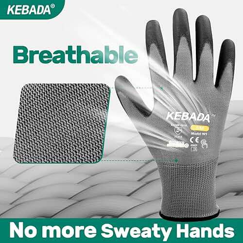 Kebada W1 Work Gloves for Men and Women, PU Coated Safety Gloves with Grip, Touchscreen, Ideal for Warehouse Package Handling, Construction, Gardening, 12 Pairs Gray Large - Image 7
