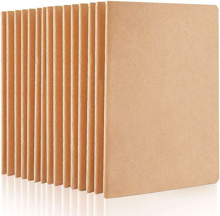 feela 15 Pack Blank Kraft Notebooks, Unlined Sketchbook Note Pad Travel Journal for Drawing Doodling Writing, Journal Bulk For Women Kids Students Office School Supplies, A5, 60 Pages, 8.3” X 5.5” - Image 1