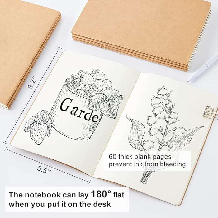 feela 15 Pack Blank Kraft Notebooks, Unlined Sketchbook Note Pad Travel Journal for Drawing Doodling Writing, Journal Bulk For Women Kids Students Office School Supplies, A5, 60 Pages, 8.3” X 5.5” - Image 3