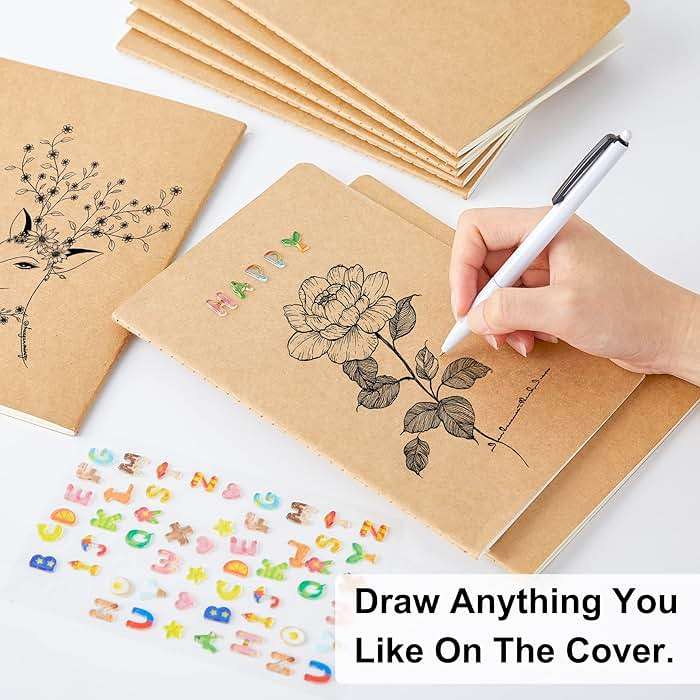 feela 15 Pack Blank Kraft Notebooks, Unlined Sketchbook Note Pad Travel Journal for Drawing Doodling Writing, Journal Bulk For Women Kids Students Office School Supplies, A5, 60 Pages, 8.3” X 5.5” - Image 4