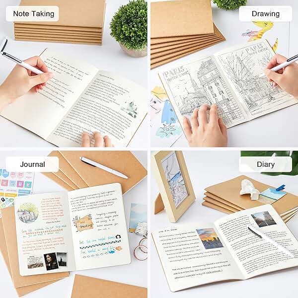 feela 15 Pack Blank Kraft Notebooks, Unlined Sketchbook Note Pad Travel Journal for Drawing Doodling Writing, Journal Bulk For Women Kids Students Office School Supplies, A5, 60 Pages, 8.3” X 5.5” - Image 6