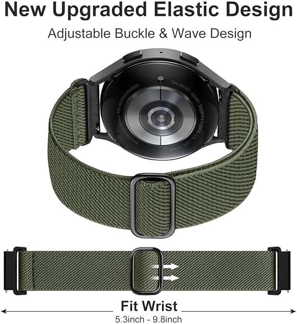 Lerobo Elastic Bands Compatible with Samsung Galaxy Watch 8 7 6 5 4 40mm 44mm/Galaxy Watch 8 Classic 6 4 Classic 43mm 47mm 42mm 46mm/5 Pro Band 45mm/Active 2,3 Pack 20mm Adjustable Nylon Sport Band - Image 3
