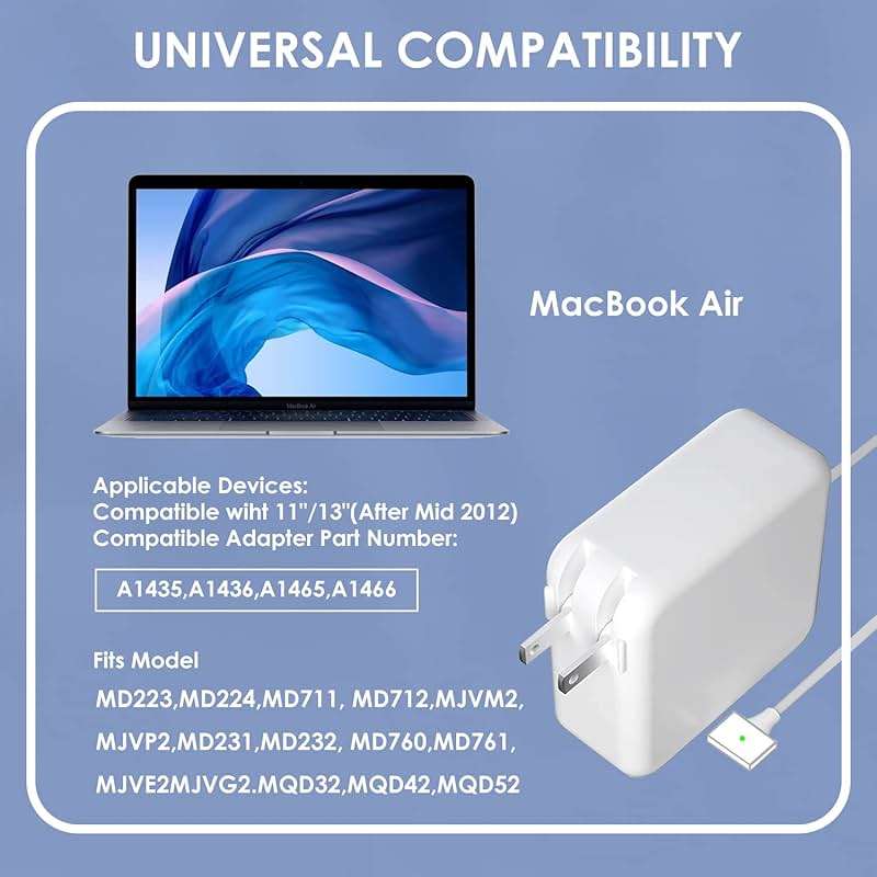 Mac Book Air Charger, 45W Magnetic Mag2 T-Tip Laptop Charger Suitable for Mac Book Air 11 inch and 13 inch After Mid 2012(Applicable to 2012-2017) - Image 5