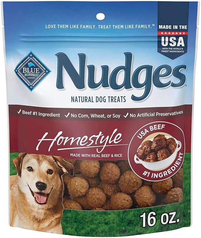 Blue Buffalo Nudges Beef & Rice Homestyle Natural Dog Treats, Meatball-Inspired Recipe, Healthy Reward or Training Treat, Made in the USA with Real Beef, No Artificial Preservatives, 16 oz. - Image 1