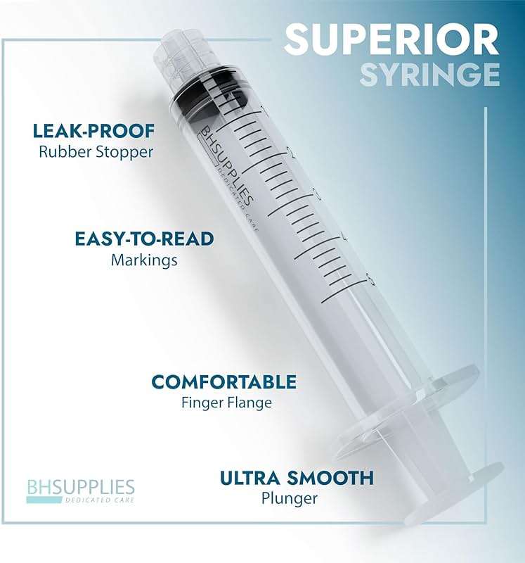 BH Supplies 60ml Luer Lock Tip Syringes (No Needle) - Sterile, Individually Wrapped - 50 Syringes - Image 2