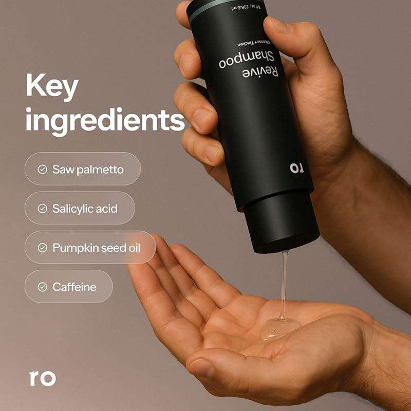 Ro Men's Revive Shampoo, Exfoliates & Clarifies with Peppermint, Cleanses for Thicker-Looking Hair, With Saw Palmetto, Pumpkin Seed Oil, Caffeine, Without Sulfates, Parabens, Phthalates, 8 fl oz - Image 3