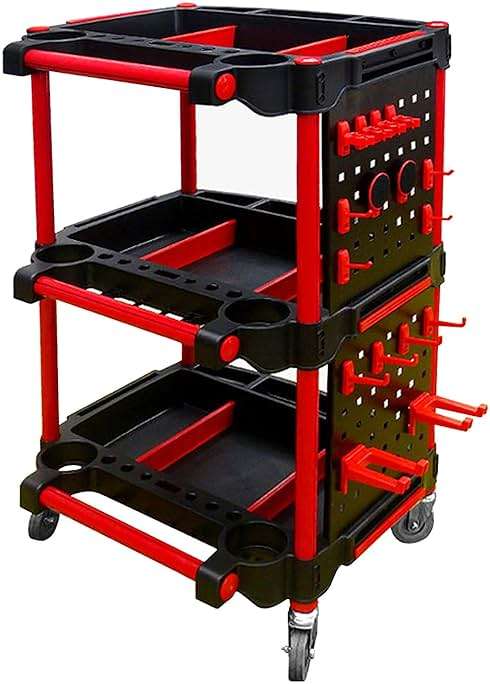 Car Detailing Cart with Wheels – 3-Tier Heavy-Duty Mobile Utility Organizer for Car Wash & Auto Repairs – Adjustable Side Trays, Tool Hooks – Workshop Storage for Mechanics & Detailers - Image 1