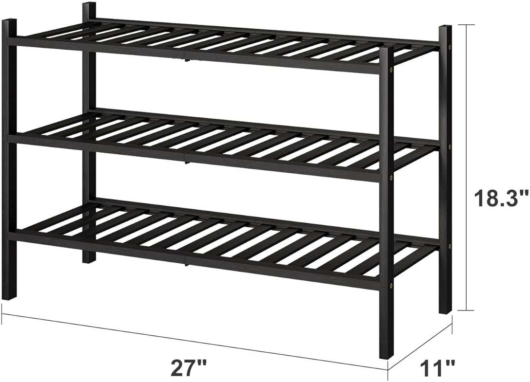 viewcare 3-Tier Black Bamboo Shoe Rack for Entryway, Stackable | Foldable | Natural, Shoe Shelf Storage Organizer for Hallway Closet, Free Standing Shoe Racks for Indoor Outdoor - Image 2