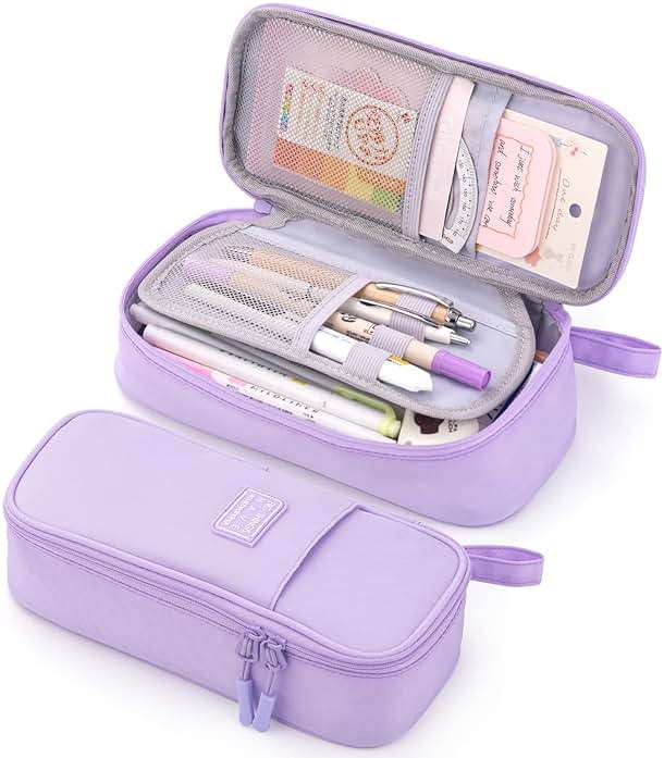CICIMELON Durable Pen Pencil Case Big Storage Pen Pouch Bag for School Supplies Office College Teen Girls Adults, Purple - Image 1