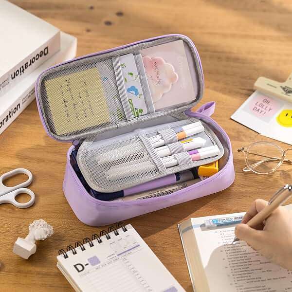 CICIMELON Durable Pen Pencil Case Big Storage Pen Pouch Bag for School Supplies Office College Teen Girls Adults, Purple - Image 2