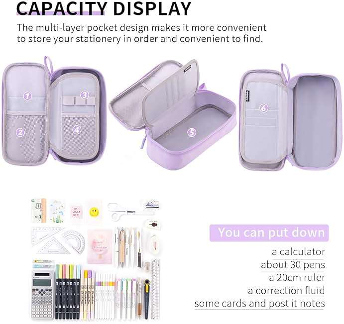 CICIMELON Durable Pen Pencil Case Big Storage Pen Pouch Bag for School Supplies Office College Teen Girls Adults, Purple - Image 3