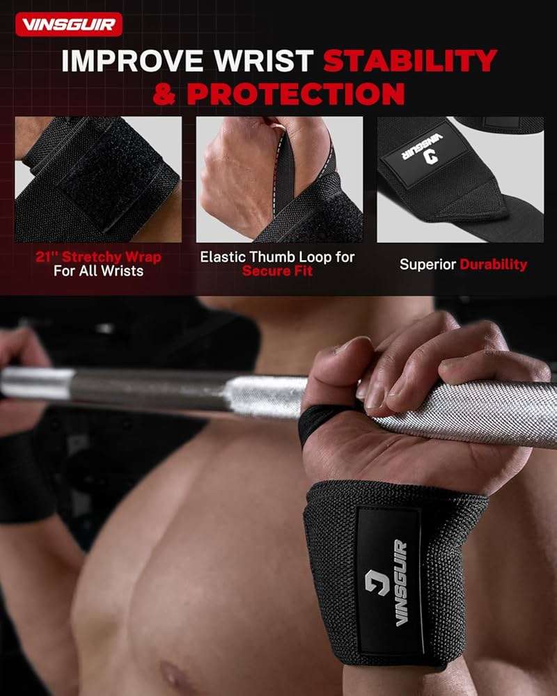 VINSGUIR Wrist Wraps for Weightlifting, [USPA Approved] Lifting Straps for Wrist Support with Heavy Duty Thumb Loop, Gym Wrist Brace for Working Out, Crossfit, Powerlifting, for Men&Women - Image 4