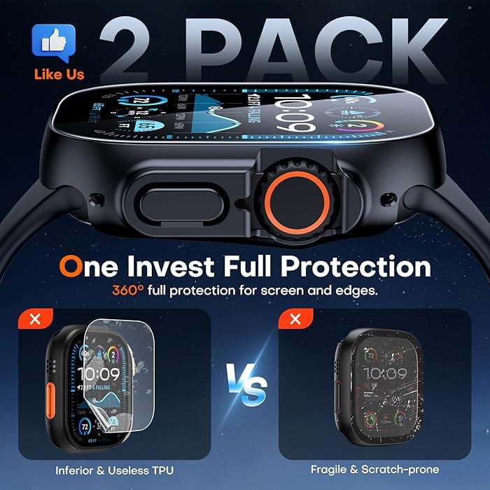 TAURI 2 Pack Hard Case for Apple Watch Ultra 3/Ultra 2/Ultra 49mm, with PC Tempered Glass Screen Protector, [Scristant Resistant], [Overall Protection] Slim Cover for iwatch Ultra 49mm, Black - Image 2