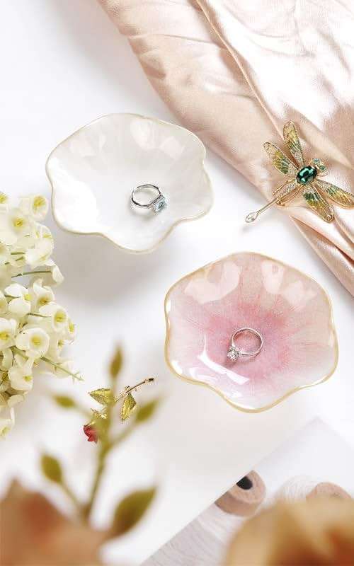JAMEND CLXP Lotus Leaf Shape Decorative Ring Tray, Small Key Bowl, Ceramic Trinket Tray Jewelry Dish Organizing Necklace Earrings, Home Decoration for Mom Best Friend Sister, Pink. - Image 7