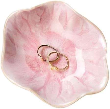 JAMEND CLXP Lotus Leaf Shape Decorative Ring Tray, Small Key Bowl, Ceramic Trinket Tray Jewelry Dish Organizing Necklace Earrings, Home Decoration for Mom Best Friend Sister, Pink. - Image 8