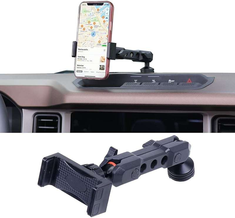 RERPRO Dash Phone Mount Holder for 2021 2022 2023 2024 2025 2026 New Ford Bronco 2/4 Door Interior Accessories Dashboard Cell Phone Stand 360° Adjustable Aluminum Smartphone Bracket Black - Image 1