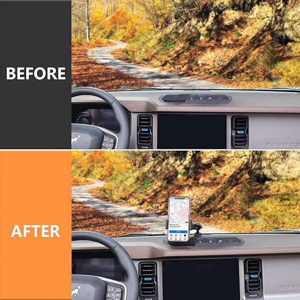 RERPRO Dash Phone Mount Holder for 2021 2022 2023 2024 2025 2026 New Ford Bronco 2/4 Door Interior Accessories Dashboard Cell Phone Stand 360° Adjustable Aluminum Smartphone Bracket Black - Image 5