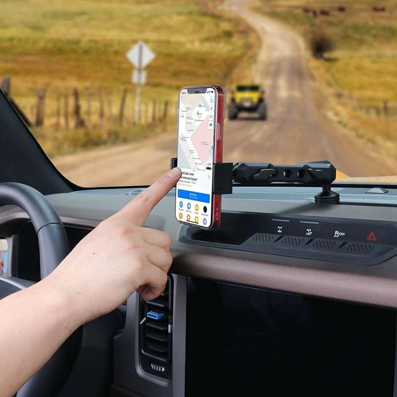 RERPRO Dash Phone Mount Holder for 2021 2022 2023 2024 2025 2026 New Ford Bronco 2/4 Door Interior Accessories Dashboard Cell Phone Stand 360° Adjustable Aluminum Smartphone Bracket Black - Image 6