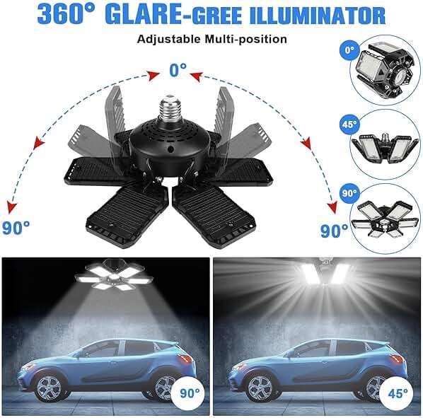 LED Garage Lights Bulb 2 Pack 180W 18000LM 6500K Led Shop Light with 6 Plus 1 Deformable Panels Basement Barn Ceiling Lights for E26/E27 - Image 2