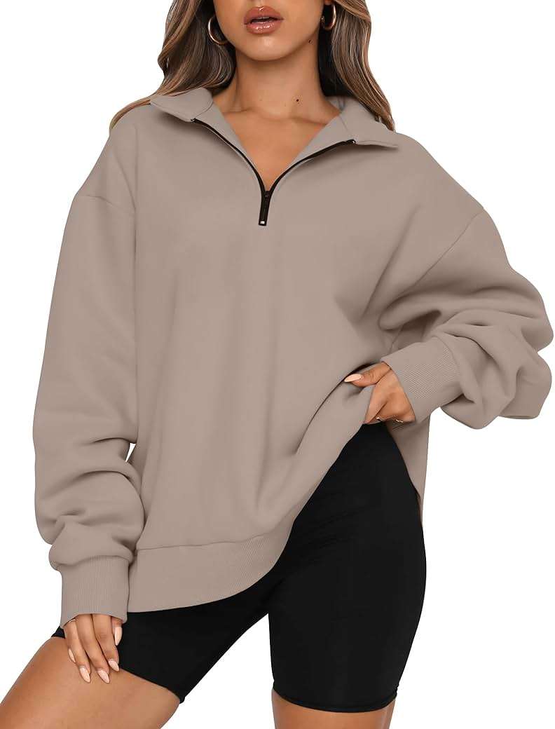 Trendy Queen Women's Oversized Half Zip Fleece Sweatshirts-Cozy Pullover, Sweaters for Fall Winter - Image 1