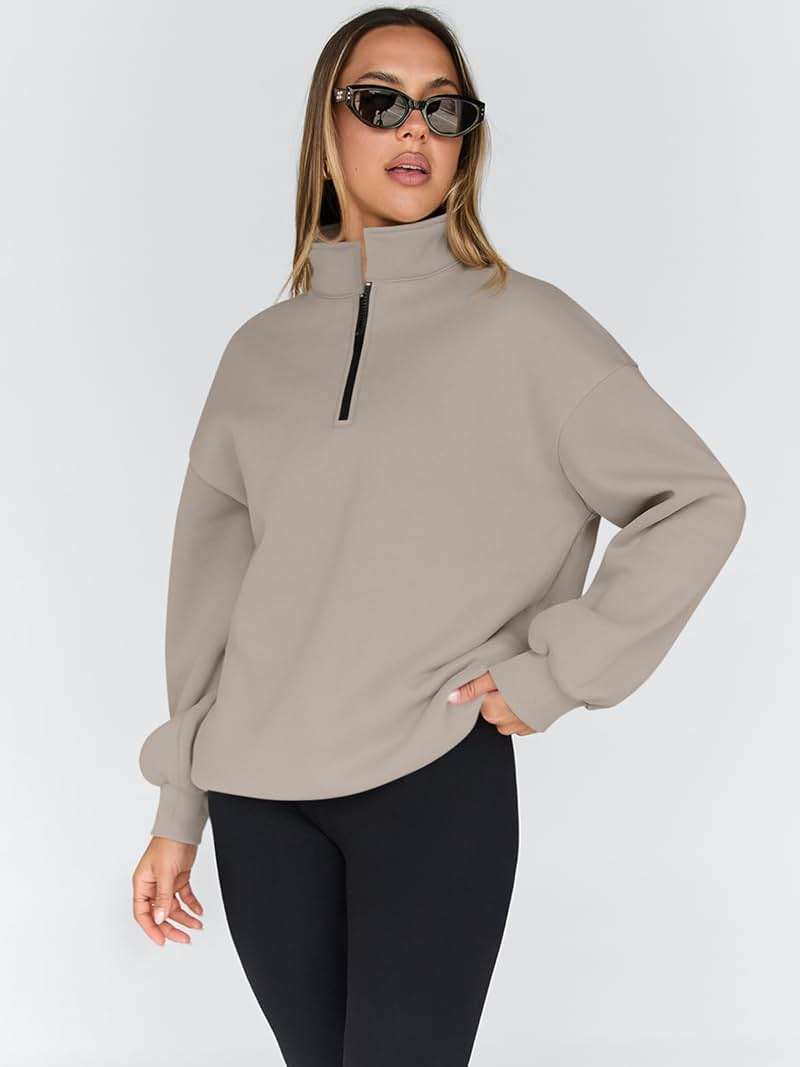 Trendy Queen Women's Oversized Half Zip Fleece Sweatshirts-Cozy Pullover, Sweaters for Fall Winter - Image 3