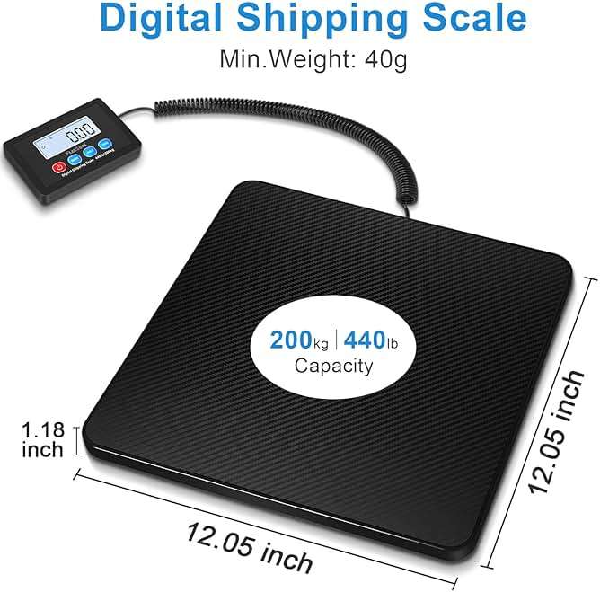 Fuzion Shipping Scale, 440LB x 10g High Accuracy Postal Scale, Hold/Tare Function, Digital Shipping Postal Scale for Packages, Postage, Luggage, Mailing, Battery & AC Adapter Included - Image 2