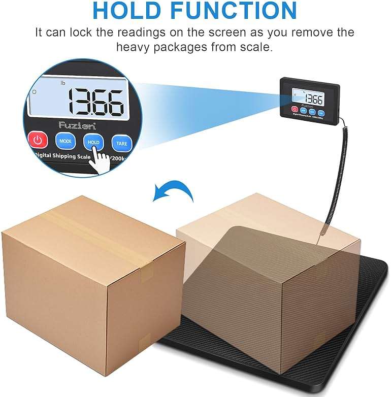 Fuzion Shipping Scale, 440LB x 10g High Accuracy Postal Scale, Hold/Tare Function, Digital Shipping Postal Scale for Packages, Postage, Luggage, Mailing, Battery & AC Adapter Included - Image 3