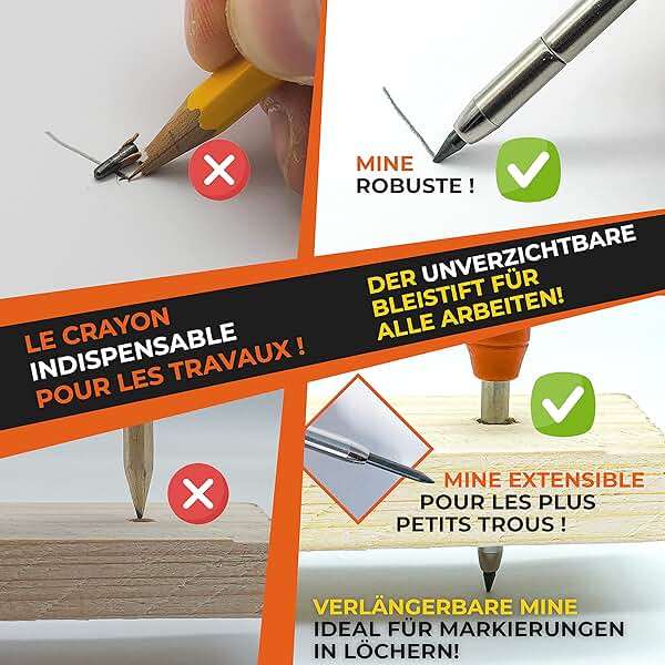 THORVALD New 3-in-1 Carpenter Pencils with Finger Grip for Construction - Incl. 7 Leads + Sharpener - Solid Mechanical Pencils with Fine Point/Best Marking tools Construction/Carpenters/Scriber - Image 3