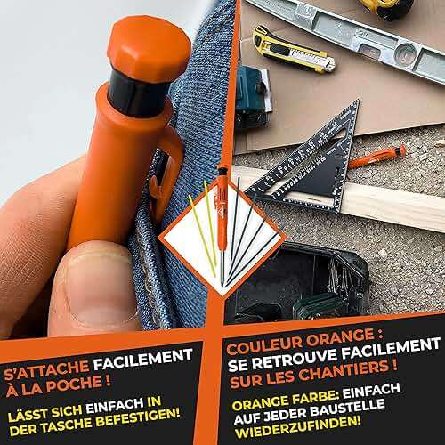 THORVALD New 3-in-1 Carpenter Pencils with Finger Grip for Construction - Incl. 7 Leads + Sharpener - Solid Mechanical Pencils with Fine Point/Best Marking tools Construction/Carpenters/Scriber - Image 5