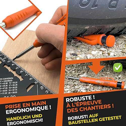 THORVALD 2 Carpenter Pencils Set for Construction - Incl. 38 Leads + Sharpener + Finger Grip - Solid Mechanical Pencils with Fine Point/Best Marking tools Construction/Carpenters/Scriber - Image 6
