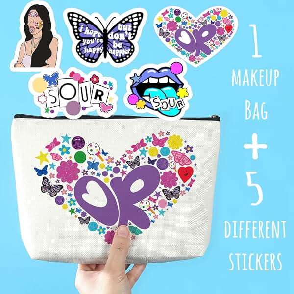 Rodrigo Sour OR Makeup Bag Gift Sour Album Cosmetic Bag 5pcs Stickers Musical Lyrics Fans Gift Makeup Zipper Pouch Bag For Women Girls Music Singer Song Gift - Image 3