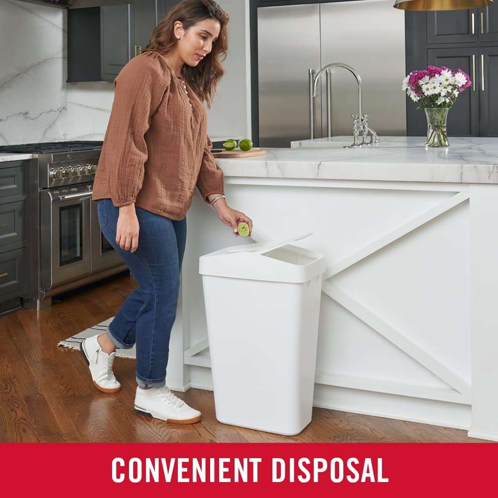 Rubbermaid Swing Top Waste Container for Home and Kitchen, Easy Access Disposal and Slim Modern Trash Can with Lid, 12.2 Gallon Capacity, White - Image 4