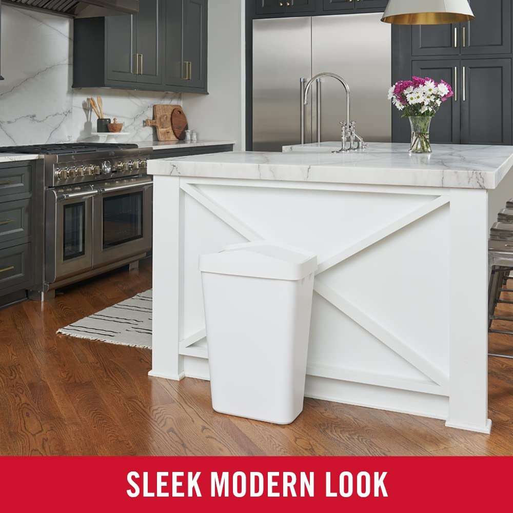 Rubbermaid Swing Top Waste Container for Home and Kitchen, Easy Access Disposal and Slim Modern Trash Can with Lid, 12.2 Gallon Capacity, White - Image 5