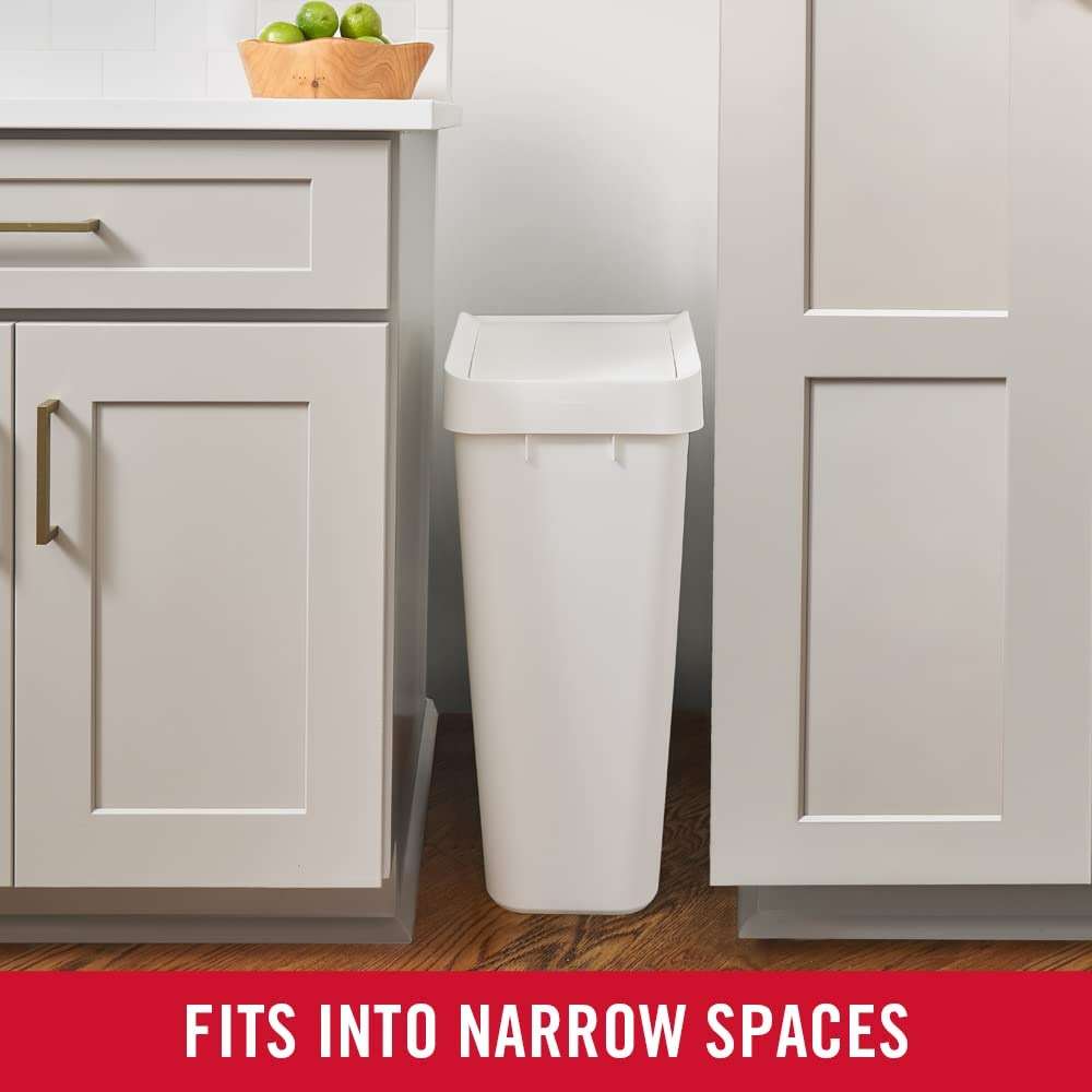 Rubbermaid Swing Top Waste Container for Home and Kitchen, Easy Access Disposal and Slim Modern Trash Can with Lid, 12.2 Gallon Capacity, White - Image 6