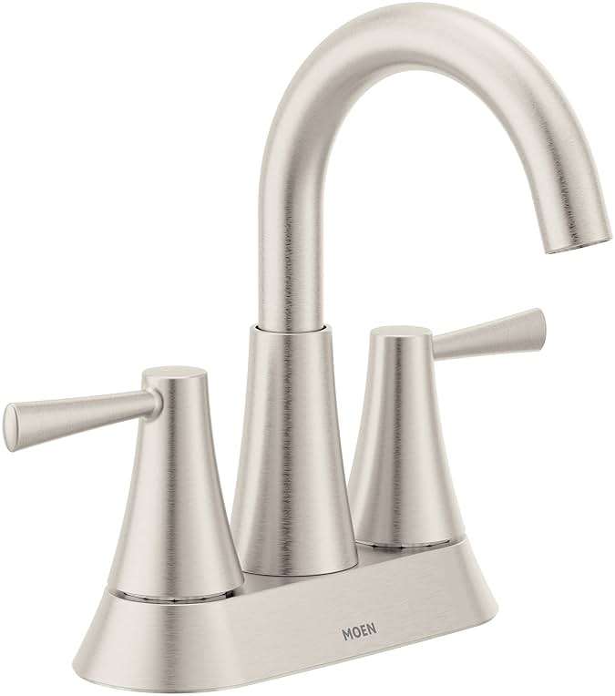 Moen Ronan Spot Resist Brushed Nickel Two-Handle 4" Centerset Modern Bathroom Faucet with Push-Down Drain, 84022SRN - Image 1